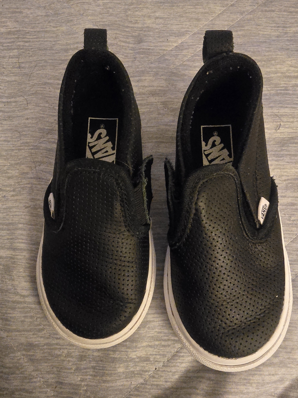 Vans Kids Black Slip-On Perforated Leather Sneakers